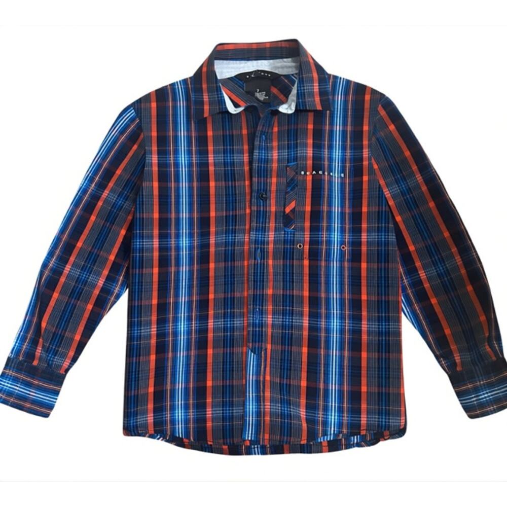 Sean John Boys Button Down Shirt Size 7 Blue Orange Plaid